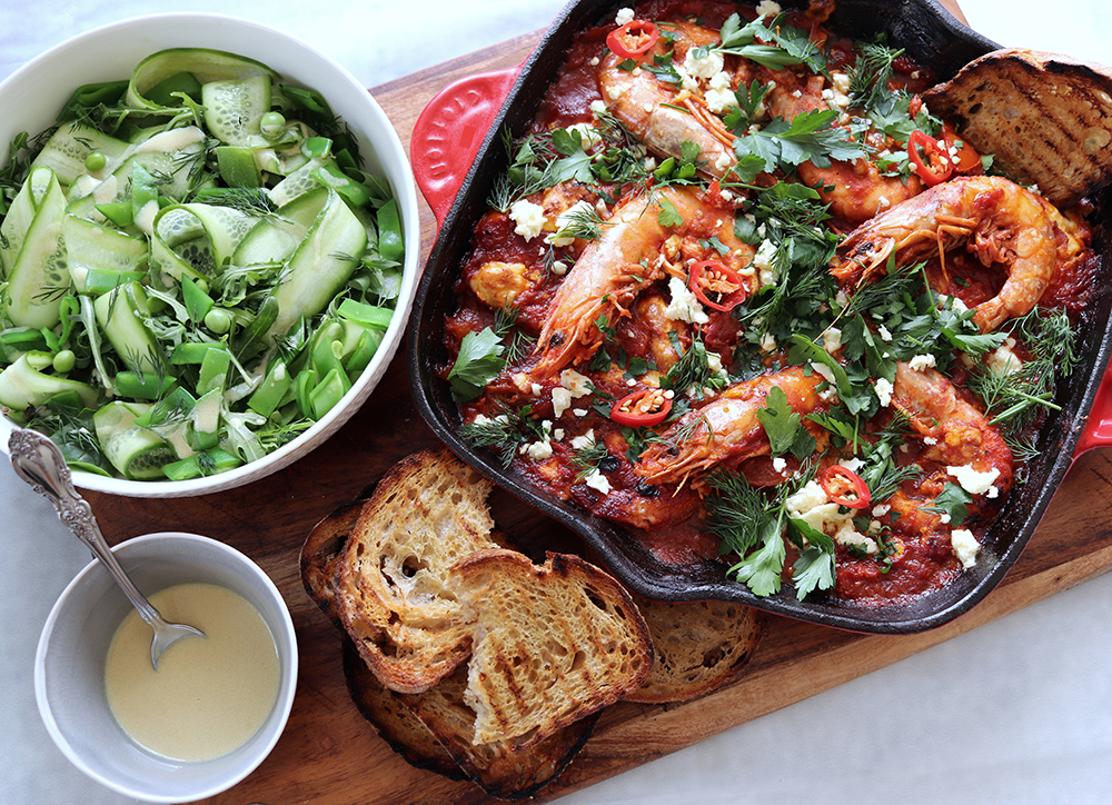 Prawn Saganaki Recipe (with Salad)